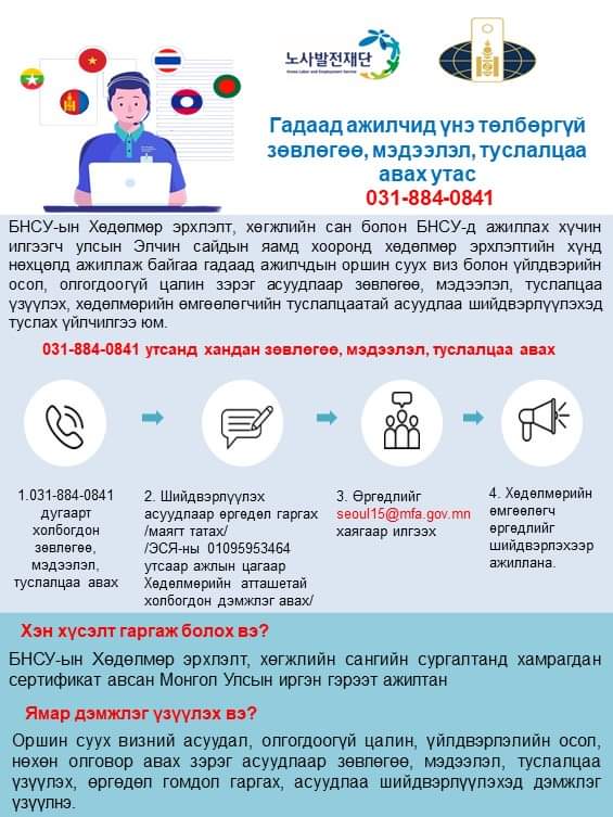 БНСУ-д хөдөлмөрийн гэрээгээр оршин сууж буй монгол иргэдийн анхааралд