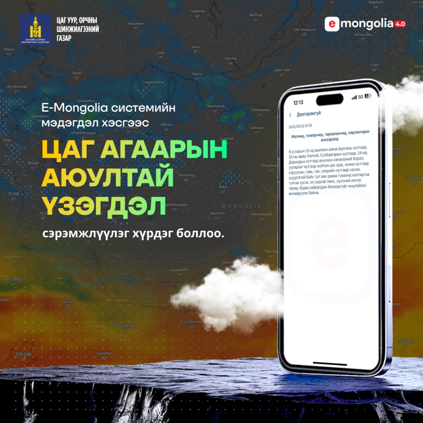 Цаг агаарын гамшигт үзэгдлийн мэдээг E-Mongolia-гаар хүргэж эхэллээ