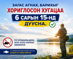 Загас агнах, барихыг хориглосон хугацаа 6 сарын 15-нд дуусна.гарчигт тохирсон зураг хийж өг