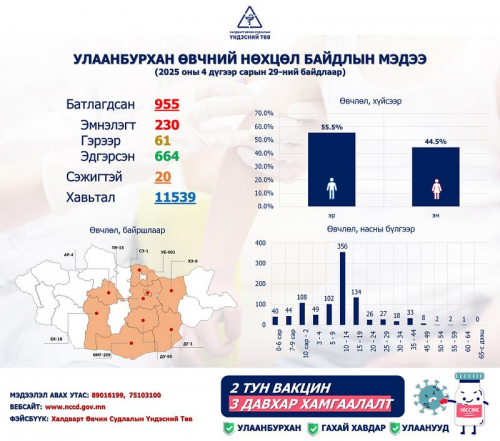 ХӨСҮТ: Улаанбурхан өвчний лабораториор батлагдсан тохиолдол 955 болжээ