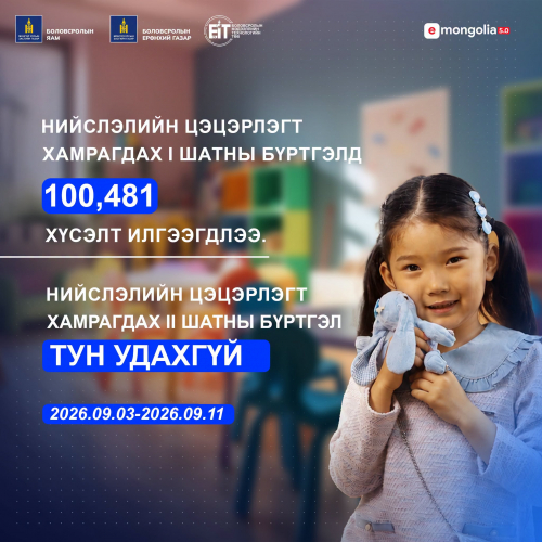 Нийслэлийн цэцэрлэгт хамрагдах II шатны бүртгэл есдүгээр сарын 3-наас эхэлнэ